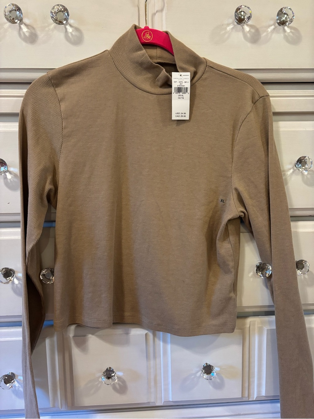 NWT Ribbed Mock Neck Long-Sleeve Top - Beige